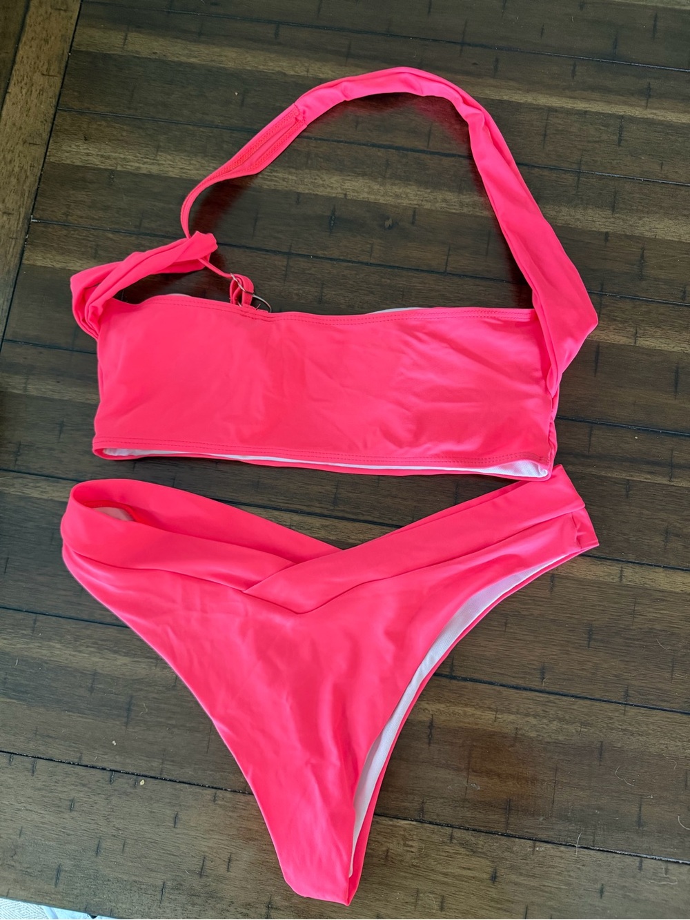 SHEIN Neon Pink One Shoulder Bikini Set M NWOT - Picture 2 of 2